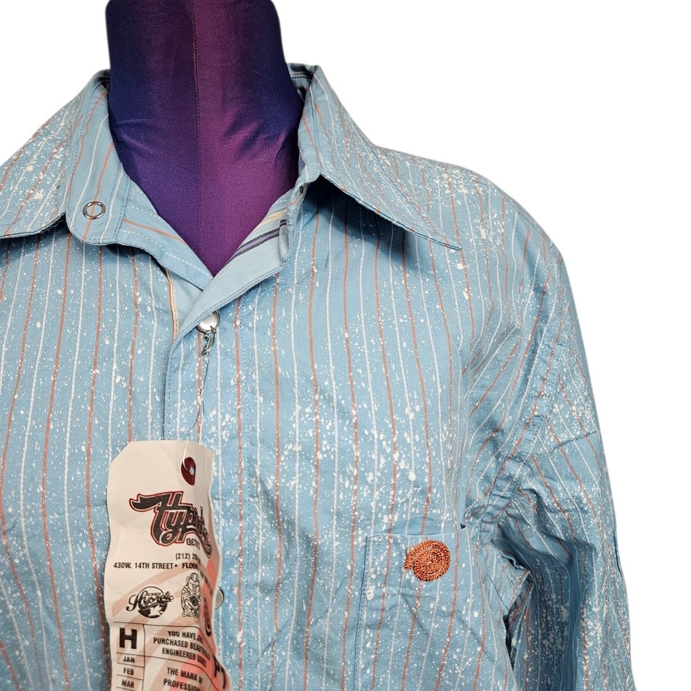 Hypnotic Genes Mens XL Blue Splatter Stripe Pearl Snap Shirt HYP0014 NWT D105 - Picture 2 of 9